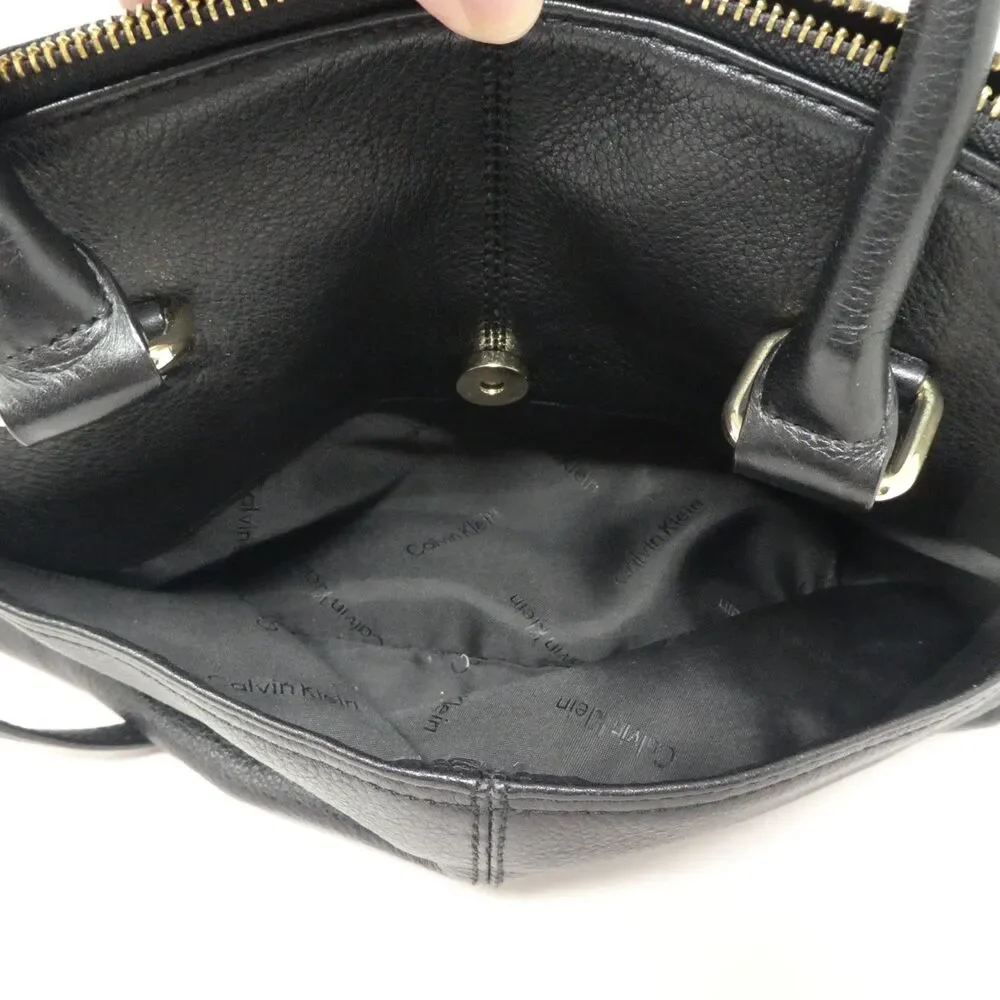 Calvin Klein Black Leather Gold‎ Lock Satchel Shoulder Bag Purse
